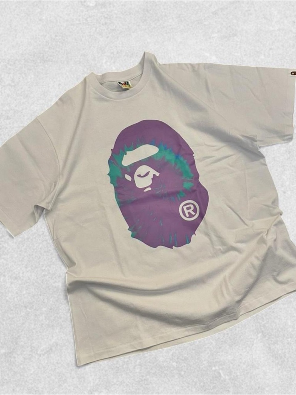 Bape Short Sleeve Tee with Purple & Teal Ape Head Graphic